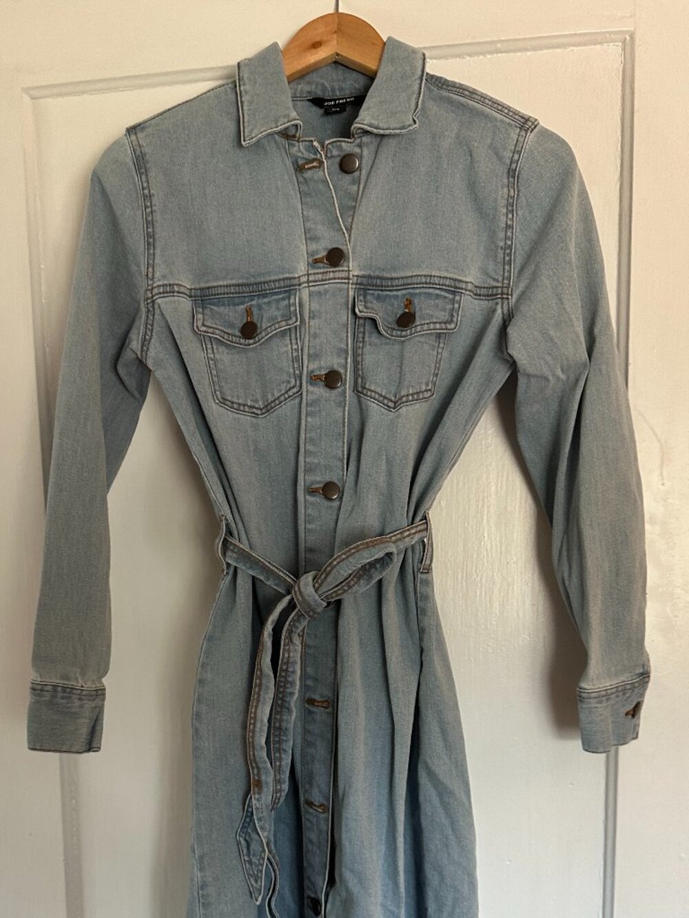 Denim Dress with button front and waist tie